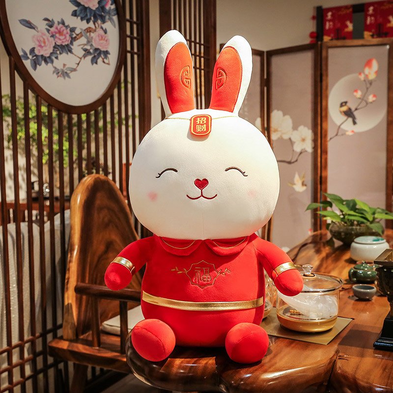 Cute Little Rabbit Plush Doll 2023 New Year Mascot Bunny Stuffed Plush Toys For Children Gifts Home Decoration D About 30cm