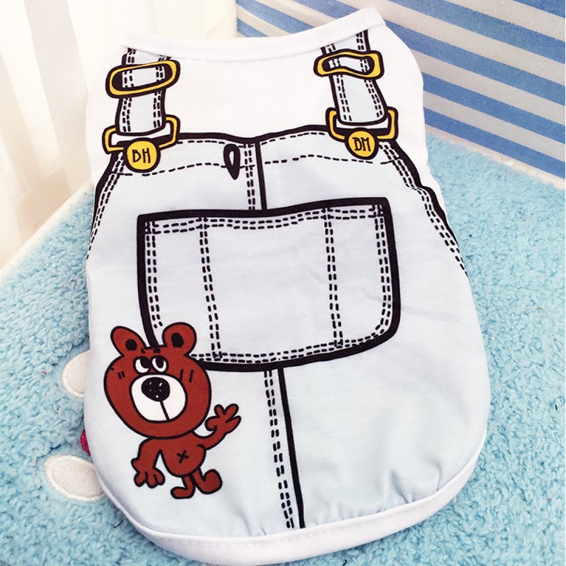 Cute Pet Vest Dog Cat Apparel Clothes with Overalls Design for Spring & Summer 5 Sizes for Choice Light blue_L