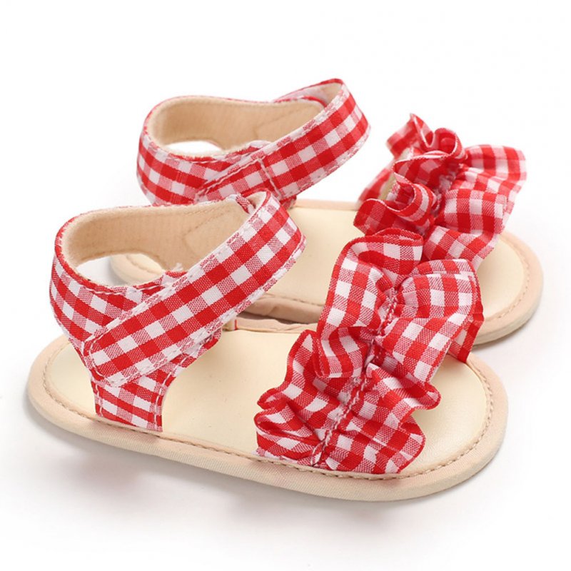 Cute Plaid Soft Rubber Sole Princess Sandals for Baby Infant Girls red_Inside length 11 cm