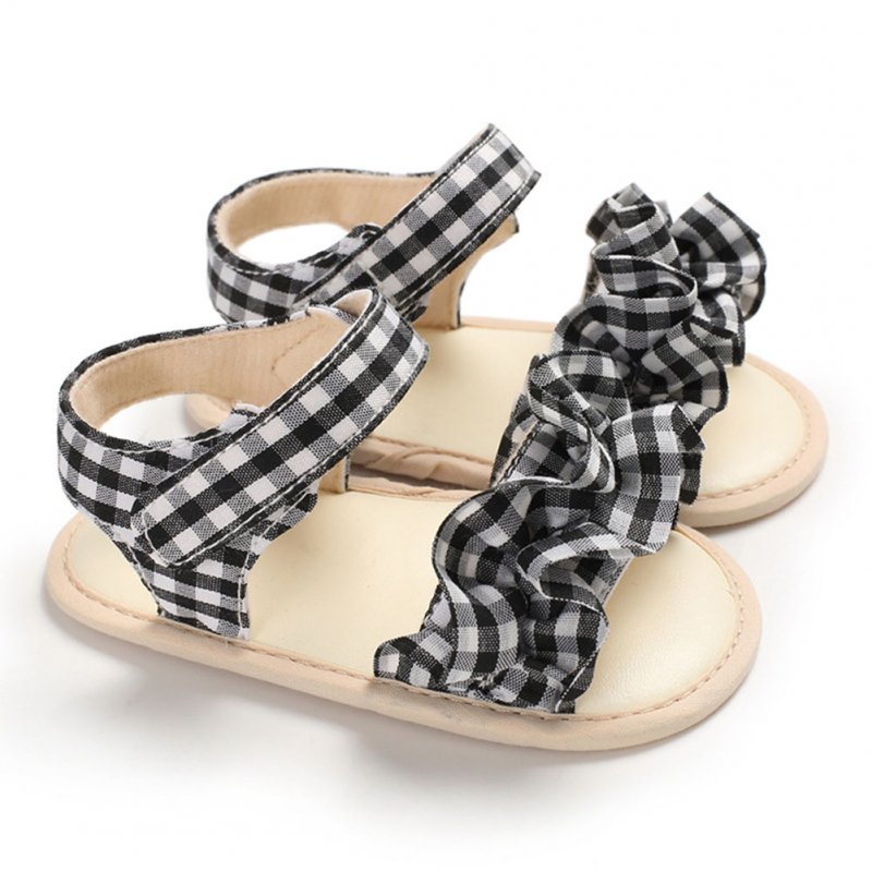 Cute Plaid Soft Rubber Sole Princess Sandals for Baby Infant Girls black_Inside length 11 cm