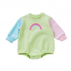Cute Rainbow Romper For Boys Girls Contrast Color Long Sleeves Bodysuit For 0-2 Years Old Kids green 0-3M 59