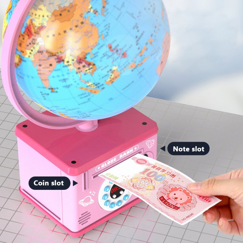 Children Globe Shape Piggy Bank Password Money Box Cash Coin Savings Box with Night Light Music 