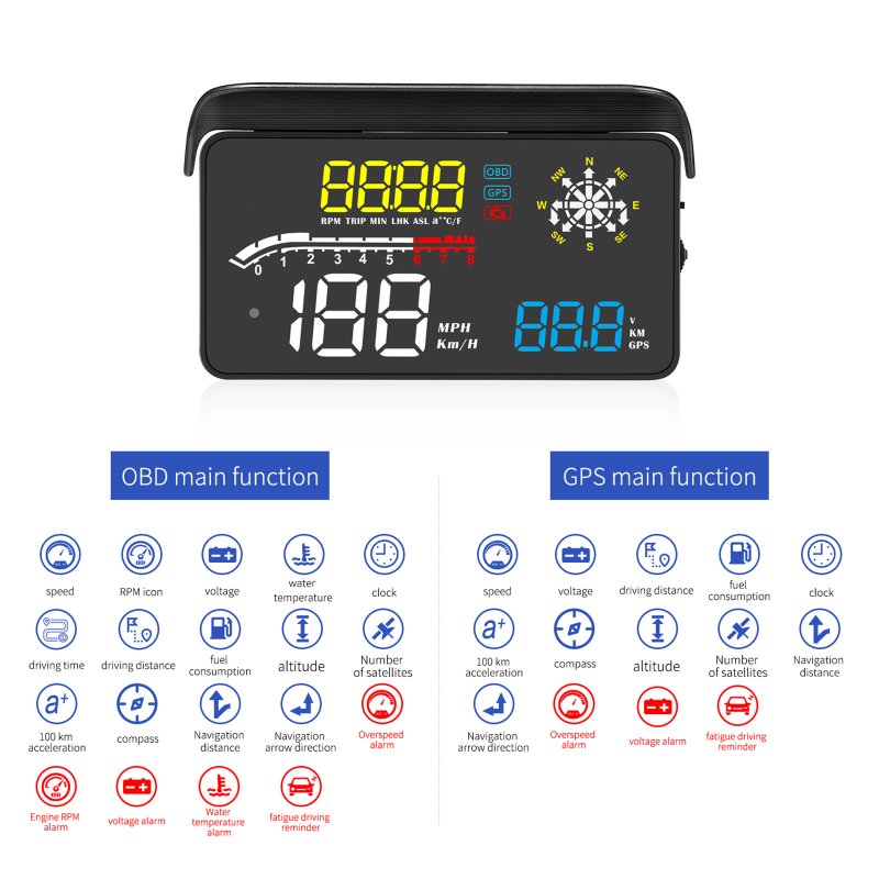 D1 Hud Car Head-up Display OBD and GPS Dual System Navigation Speedometer