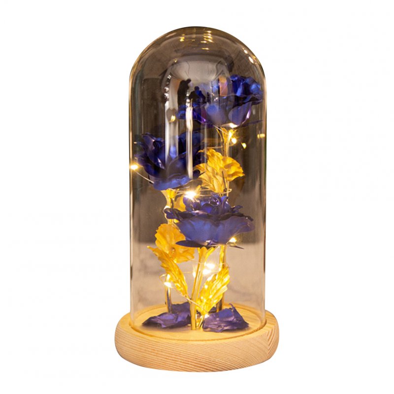 Colored  Roses  Ornaments 3 Flowers Glass-covered Gold-leaf Artifical Roses Luminous Led Night Light Creative Valentine Day Gifts 