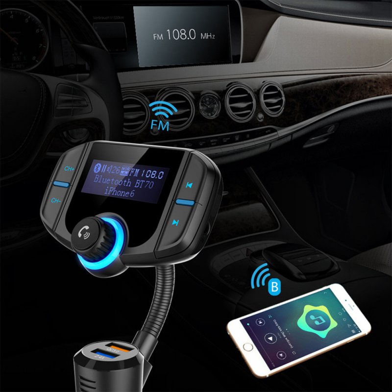 Bt70 Car Bluetooth-compatible Mp3 Player Large Screen Dual Usb Card Cigarette Lighter Fm Transmitter Car Charger 