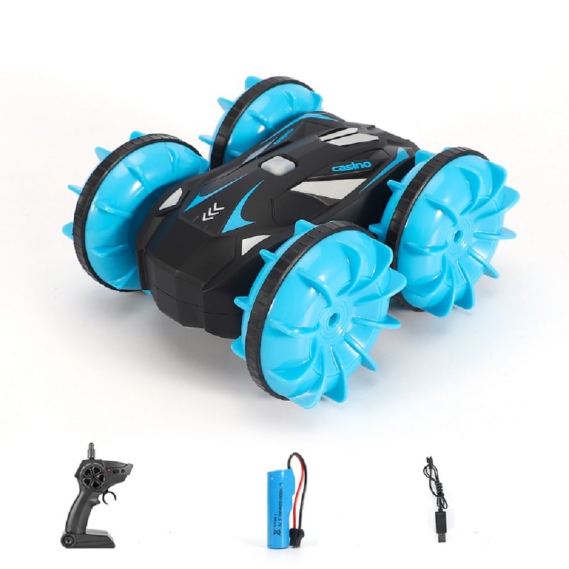 D878  1:20 2.4G RC Stunt Car Land Water Double Side Remote Control Vehicle Toy blue