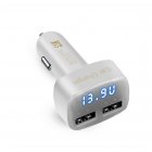 DC 5V 3.1A 4 in 1 LED Digital Voltmeter Ammeter Thermometer Dual USB Universal Car Charger Voltage Current Temperature Meter White blue light