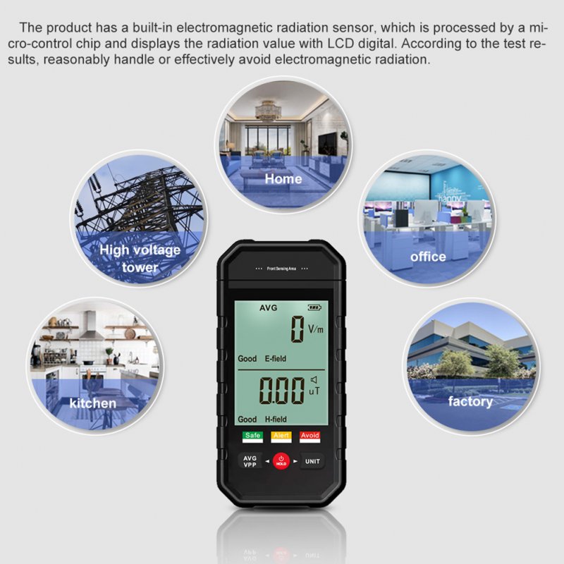 Et925 Large Screen Electromagnetic Radiation Detector High-accuracy Radiation Level Assessment Tester Sound Light Alarm Protective Supplies 