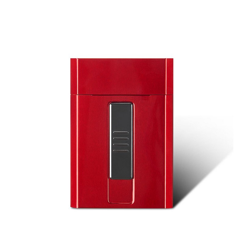DH9009 Storage Case 20 Slim Cigarette Holder Box with Electric Lighter Rechargeable Flameless Windproof Tungsten Replaceable red_DH9009