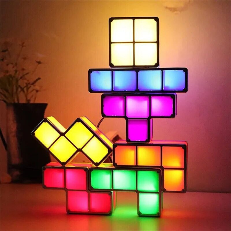 DIY Stackable Night Light, LED Induction Interlocking Desk Lamp,3D Tangram Puzzle Home Decoration Light Gift For Birthday Kids Teens U.S. regulations
