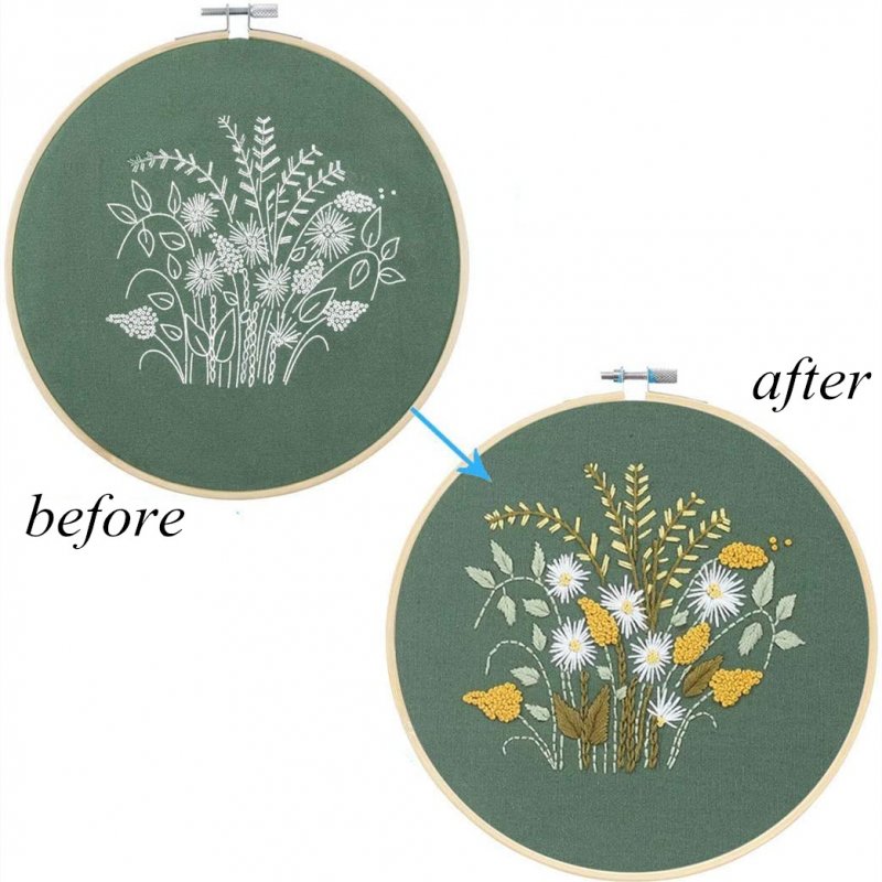 DIY Stamped Embroidery Starter Kit with Flowers Plants Pattern Embroidery Cloth Color Threads Tools Kit 30 * 30cm