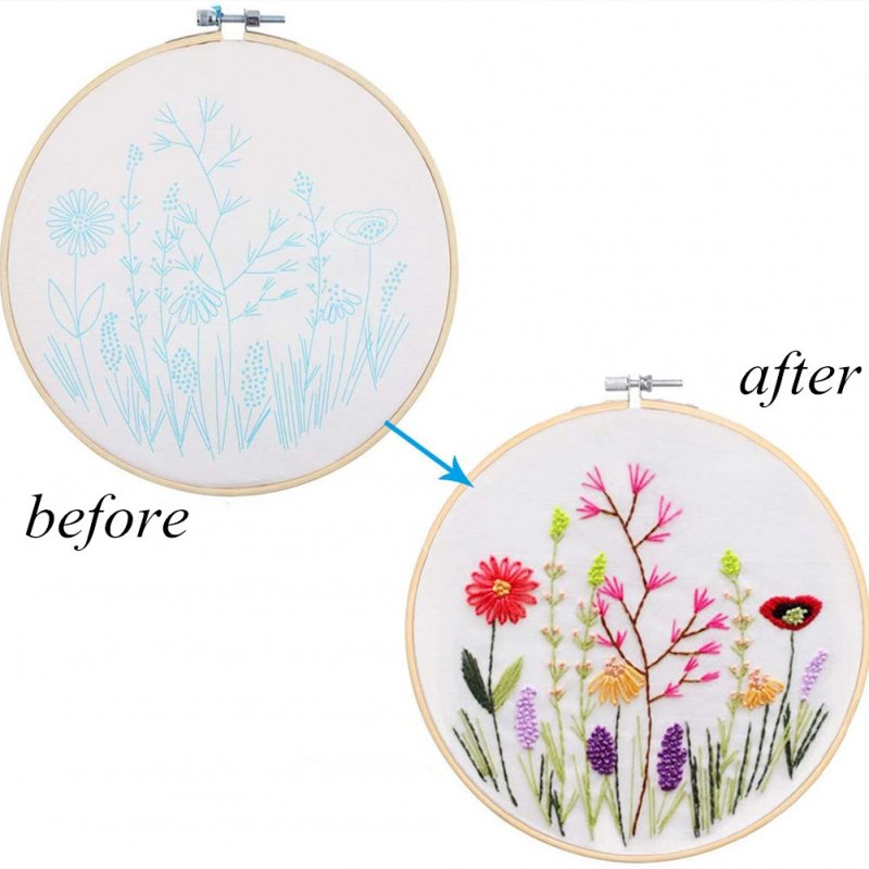DIY Stamped Embroidery Starter Kit with Flowers Plants Pattern Embroidery Cloth Color Threads Tools Kit 30 * 30cm