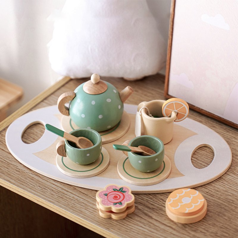 Kids Wooden Afternoon Tea Set Toy Pretend Play Food Learning Role Play Game Toys For Girls Boys Gifts tea set