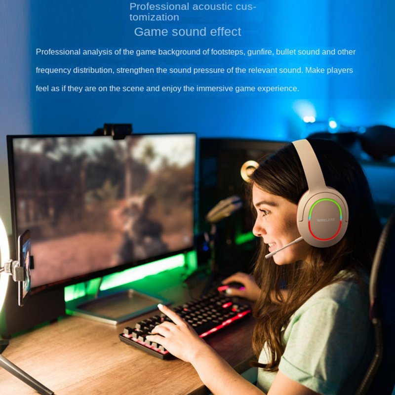 Bluetooth Head-mounted Headphones Hifi Sound Subwoofer Wireless Gaming Headset With Rgb Lighting 