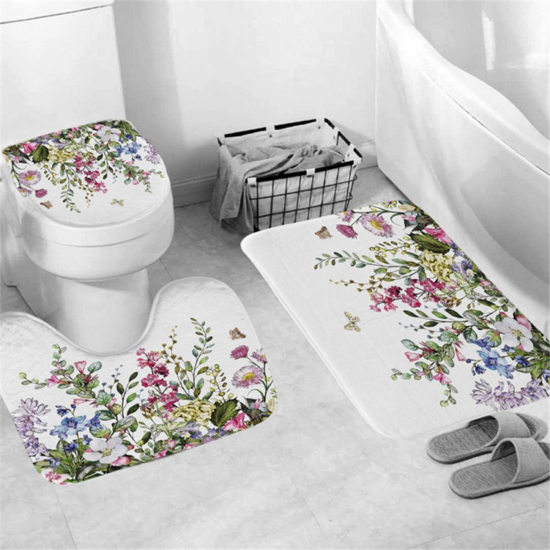 4Pcs/Set Shower Curtain 180*180cm Non-Slip Rug Toilet Lid Cover Bath Mat for Bathroom 