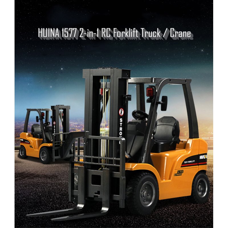 Huina Toys 1577 1/10 8ch Alloy Rc Forklift Truck Toy Crane Construction Car Vehicle With Sound Light Workbench Lift Rtr Kid Gift 