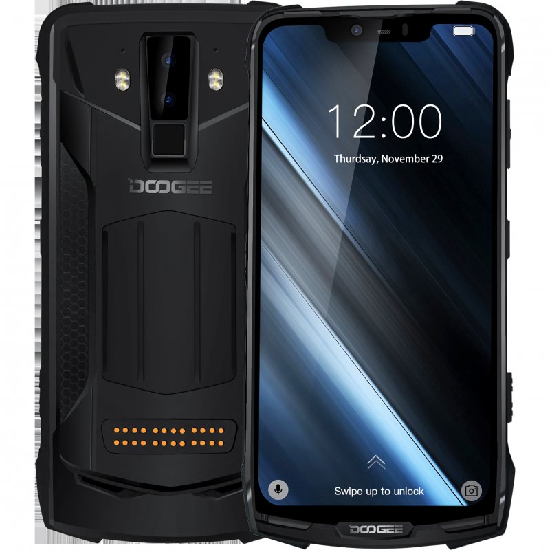 DOOGEE S90C Mobile Phone 6.18inch Display 5050mAh MTK Helio P70 Octa Core 4GB RAM+64GB ROM 16MP+8MP Camera Android 9.0 IP68 Waterproof Black_Russian version