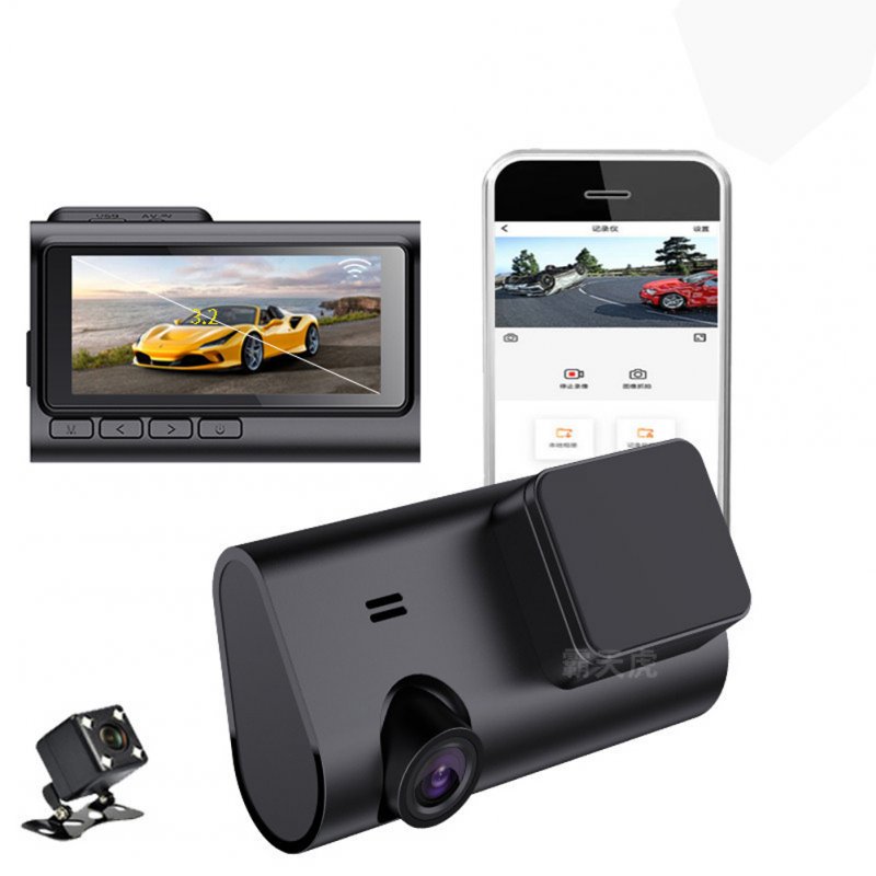 Car Driving Recorder 3.16-inch HD Night Vision Dash Camera Front Rear Double Camcorder with Mobile Phone Wifi 
