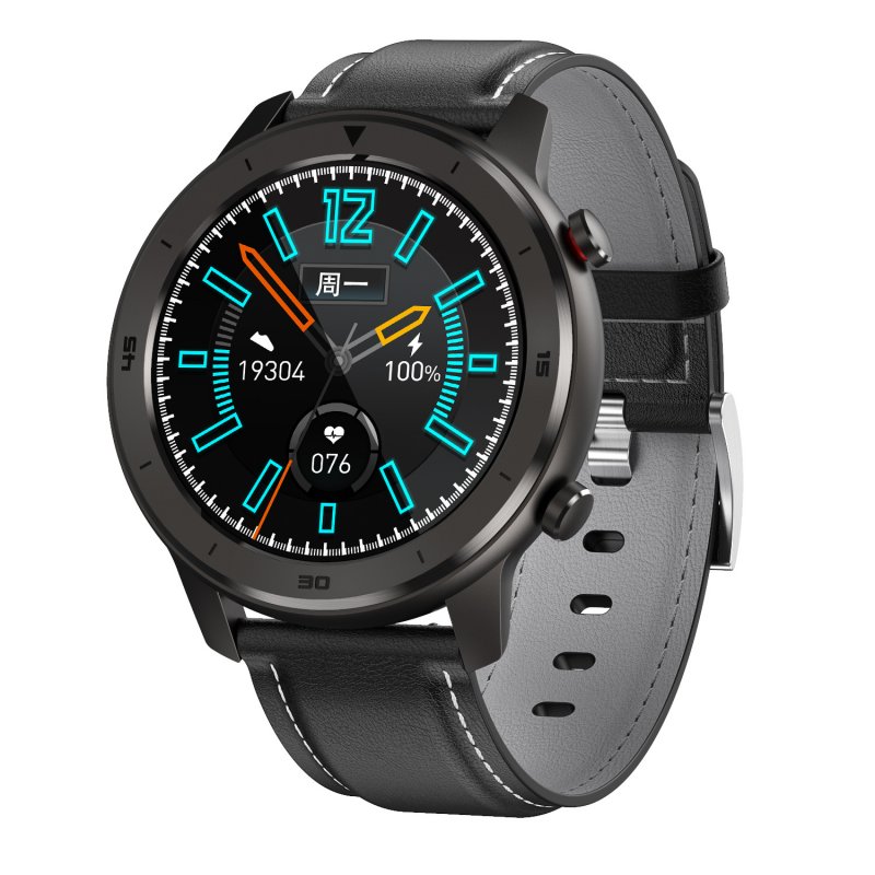 DT78 Smart Watch Sports Smartwatch Fitness Bracelet B1.3inch Full Touch Screen 230mAh Battery IP68 Waterproof Health Monitor Black leather band
