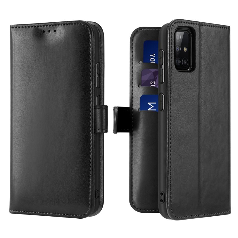 DUX DUCIS For Samsung A51/A71 Fall Resistant Mobile Phone Cover Magnetic Leather Protective Case Bracket with 3 Cards Slot black_Samsung A51
