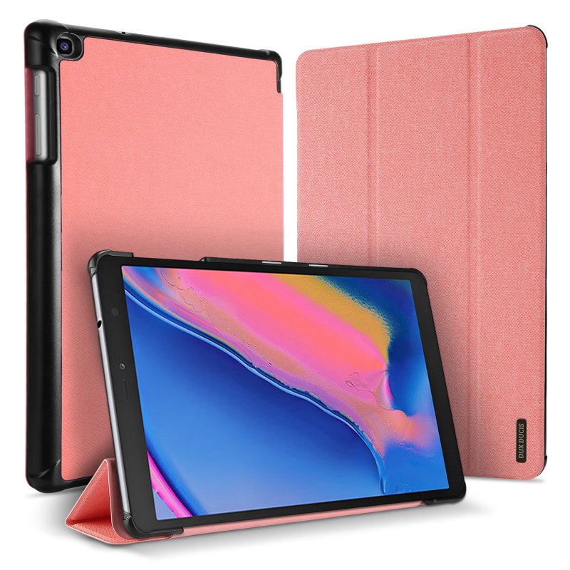 DUX DUCIS For Samsung TAB A 8.0 (2019) P200-P205 Simple Solid Color Smart PU Leather Case Anti-fall Protective Stand Cover with Pencil Holder Sleep Function  Pink