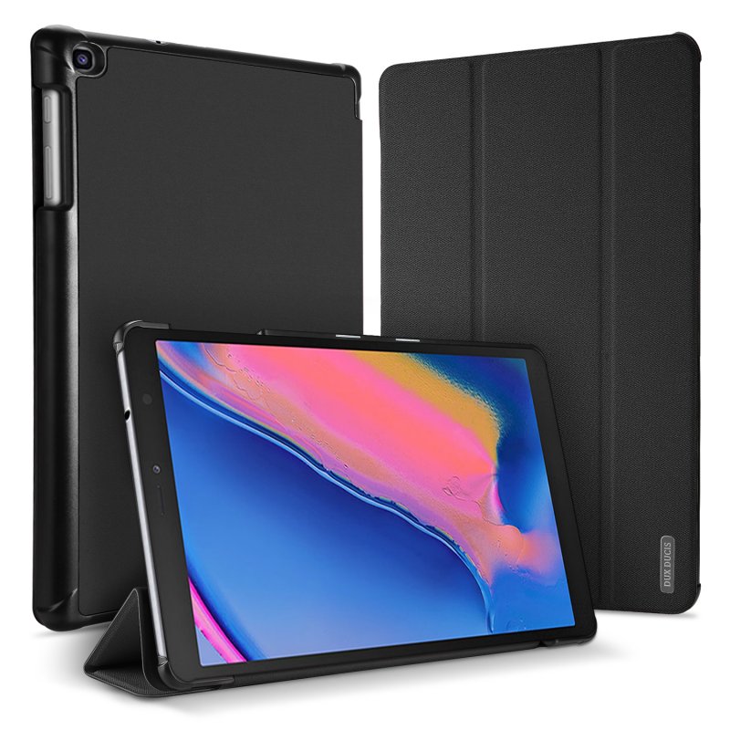 DUX DUCIS For Samsung TAB A 8.0 (2019) P200-P205 Simple Solid Color Smart PU Leather Case Anti-fall Protective Stand Cover with Pencil Holder Sleep Function  black