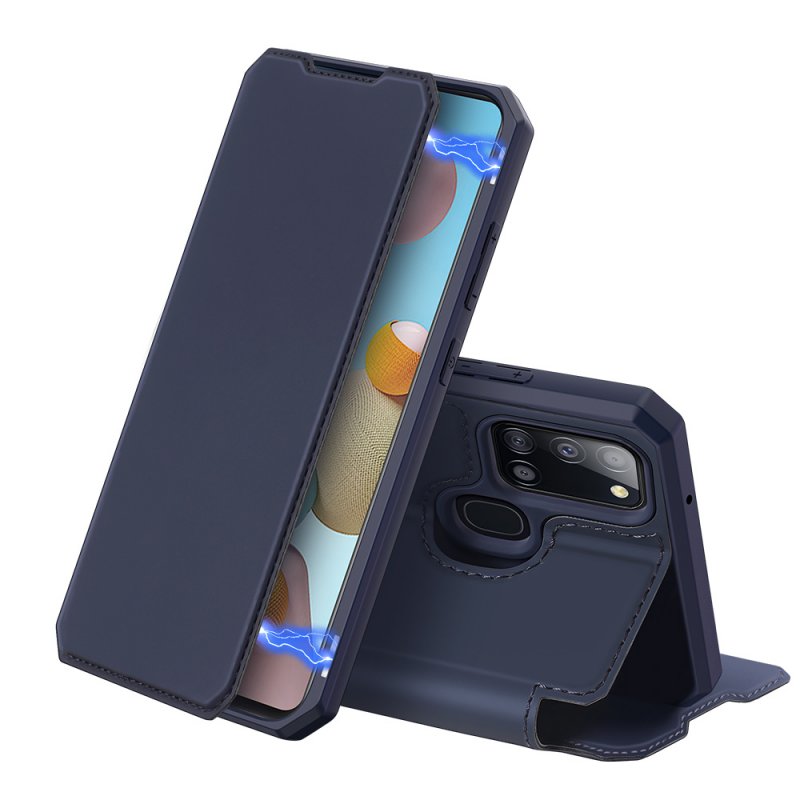 DUX DUCIS for Samsung A21S/A51 5G Magnetic Mobile Phone Holder Leather Case with Cards Slot blue_Samsung A21S