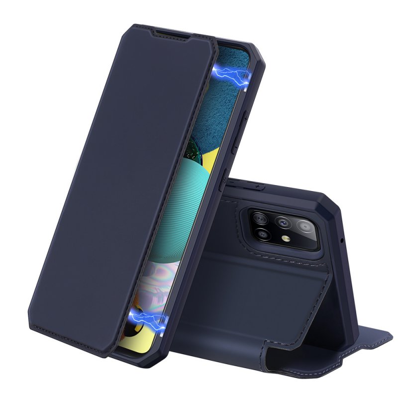 DUX DUCIS for Samsung A21S/A51 5G Magnetic Mobile Phone Holder Leather Case with Cards Slot blue_Samsung A51 5G