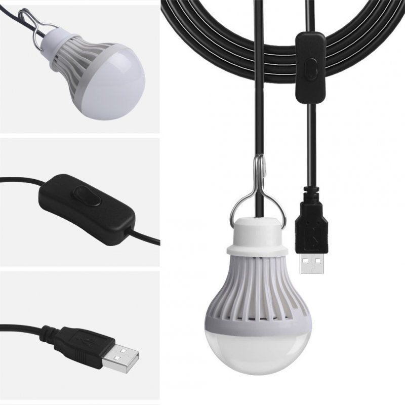 5v 5w Usb Charging Bulb  Lamp Energy Saving Super Bright Led Bulb Camping Emergency Light Touch Dimming Switch (2.5 Meters Cord Length)