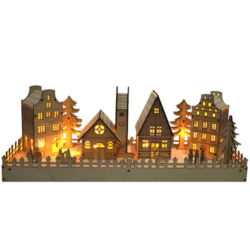 Decorative  Ornaments Wooden Christmas Tree Scene House Character Led Light Household Diy Crafts As shown