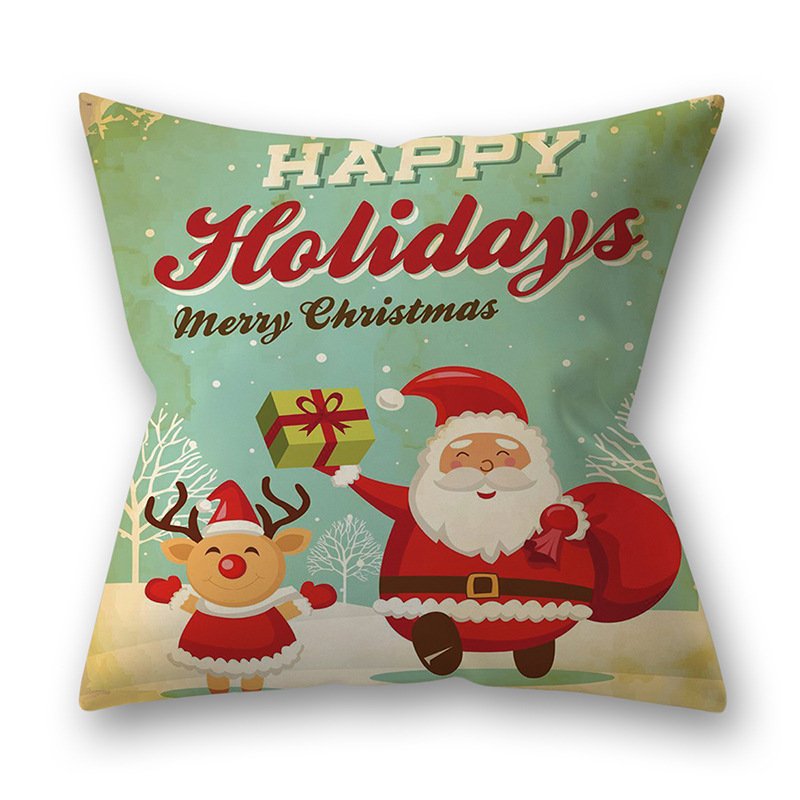 Decorative Polyester Peach Skin Christmas Series Printing Throw Pillow Cover 4#_45*45cm