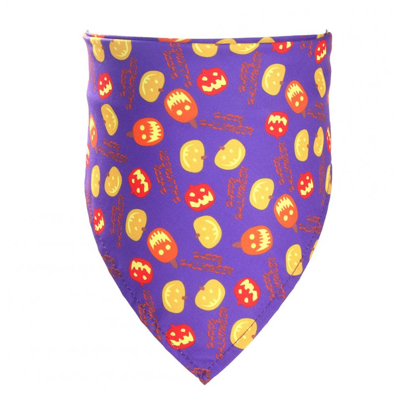 Decorative Scarf Printing Generic Pet Saliva Towel for Dogs and Cats 06 Pumpkin with purple background (single layer)_Suitable for pets with a neck circumference of 20-46CM