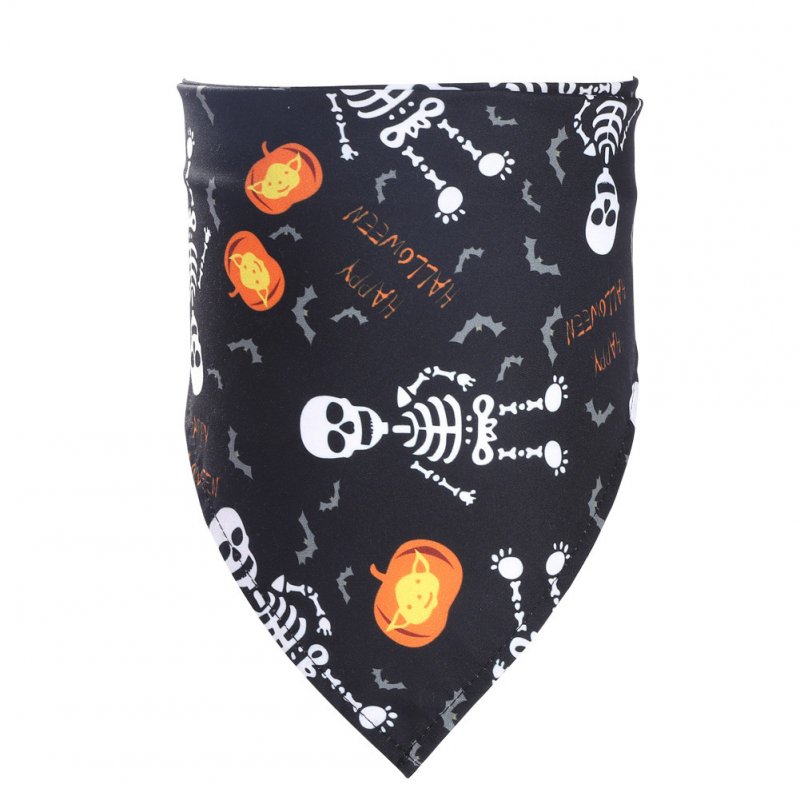 Decorative Scarf Printing Generic Pet Saliva Towel for Dogs and Cats 05Pumpkin with human bone on black background  (single layer)_Suitable for pets with a neck circumference of 20-46CM