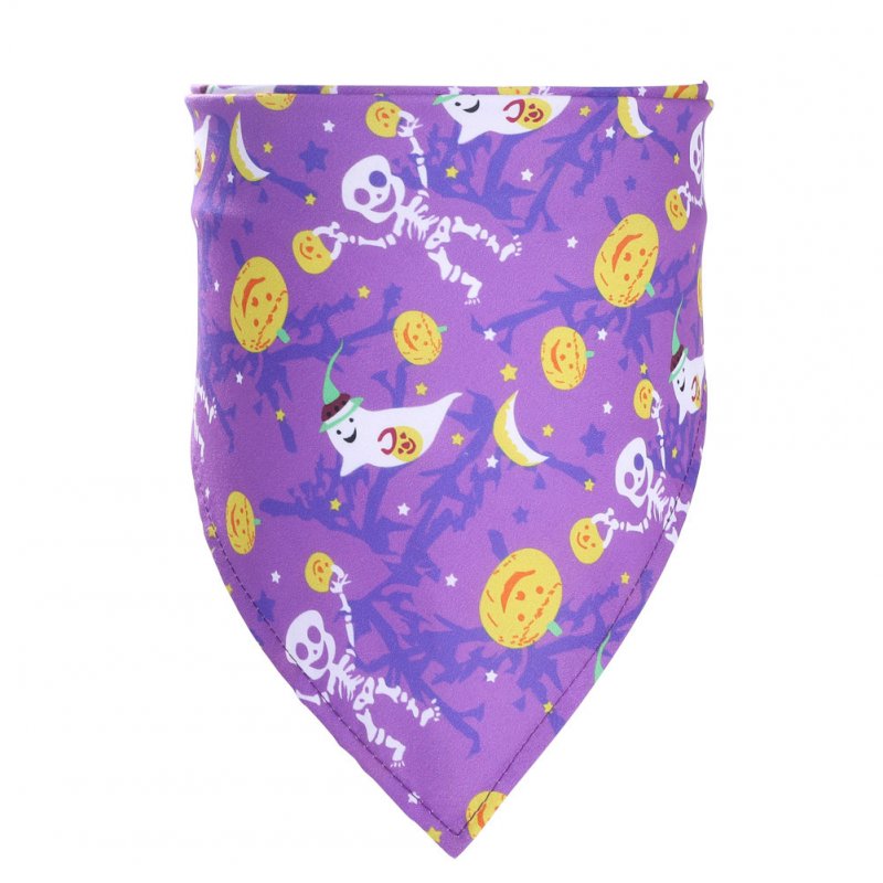 Decorative Scarf Printing Generic Pet Saliva Towel for Dogs and Cats 07 pumpkin with human bone on purple background (single layer)_Suitable for pets with a neck circumference of 20-46CM