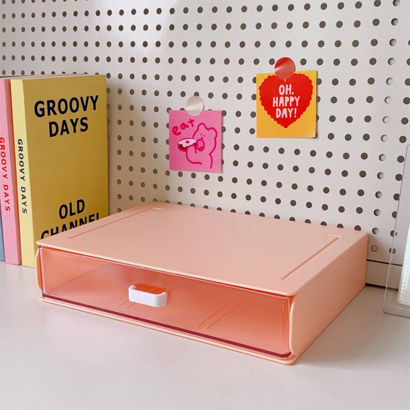 Desktop  Storage  Box Acrylic Drawer Type Dust-proof Shelf Stationery Sorting Household Box 1#Orange single layer large grid