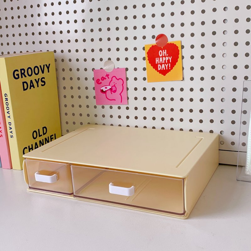 Desktop  Storage  Box Acrylic Drawer Type Dust-proof Shelf Stationery Sorting Household Box 8#Yellow single layer two grids