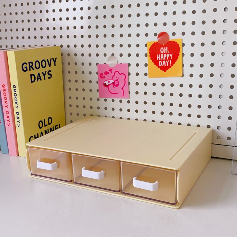 Desktop  Storage  Box Acrylic Drawer Type Dust-proof Shelf Stationery Sorting Household Box 12#Yellow single layer three grids