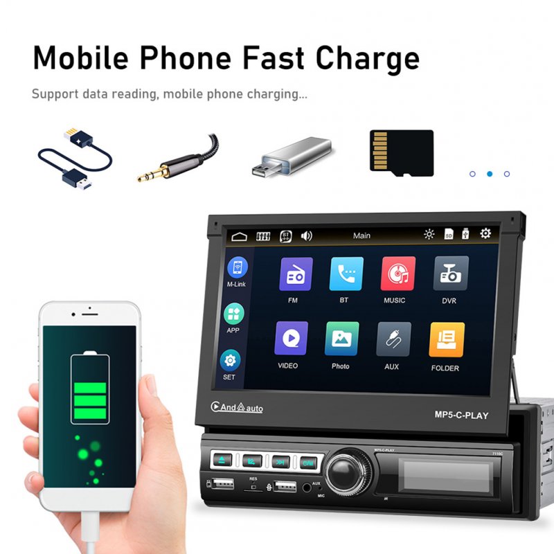 1 Din 7 Inch Car Multimedia Player Carplay Retractable Bluetooth Reversing Video Player 7110c