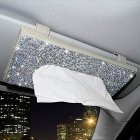 Diamond encrusted  Tissue  Box Car Sun Visor Napkin Holder Creative Pu Leather Backseat Tissue Case Car Accessories White diamond beige