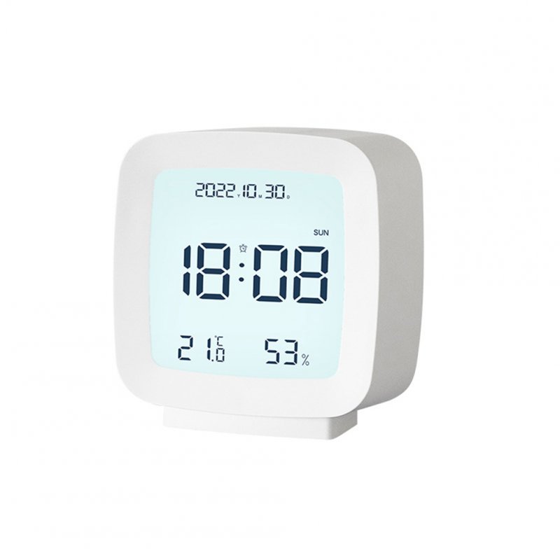 Digital Alarm Clock Time Date Display Electronic Temperature Humidity Monitor For Bedroom Home Office Decor White