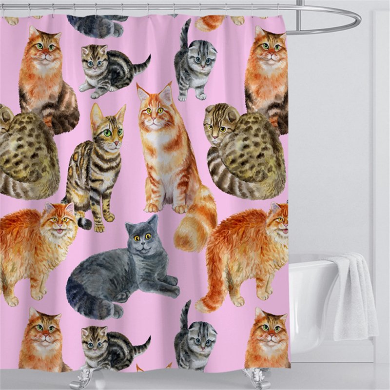 Digital Cat Printing Shower  Curtain For Bathroom Decor For Women Men Kids Girls Hand drawn cat_150*180cm
