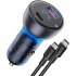 Digital Display Mini Car Charger Qc3 0 Metal Pd Fast Charging Head Car Charger 65w Wide Compatibility For Usb c Usb a Powered Devices dark grey with cable