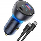 Digital Display Mini Car Charger Qc3.0 Metal Pd Fast Charging Head Car Charger 65w Wide Compatibility For Usb-c Usb-a Powered Devices dark grey with cable