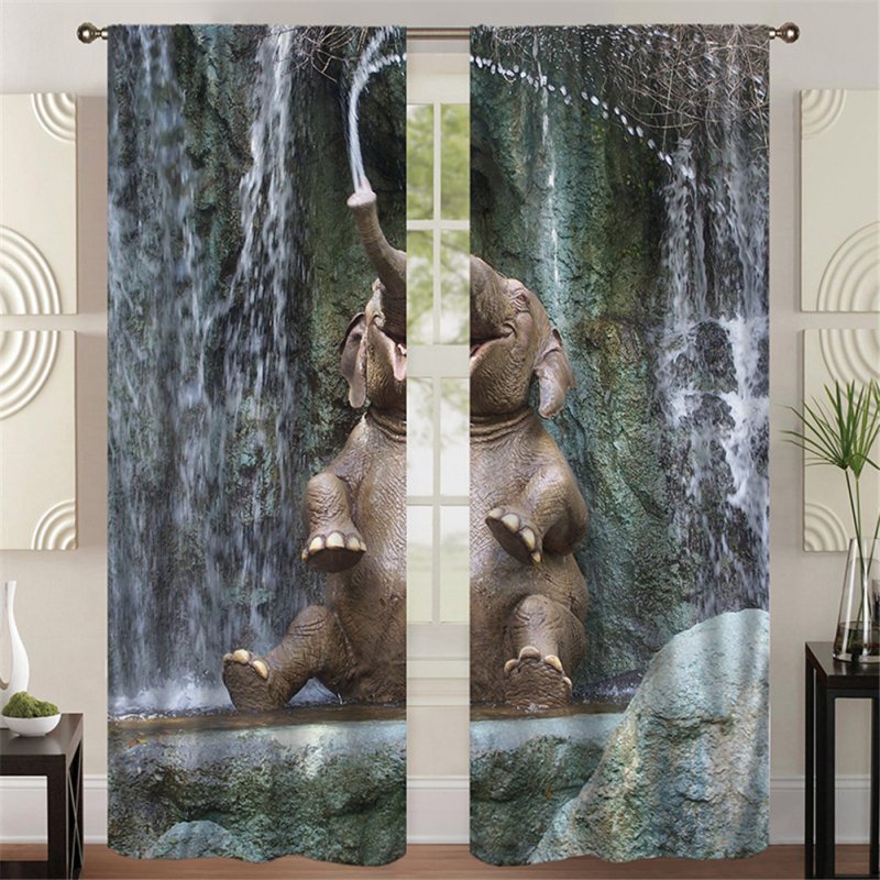 Digital Elephant Printing Curtains Decorative Windows Hanging Drapes, Ethnic Tapestry Curtains Room Darkening Panels For Living Room 137*215cm (double sheet)