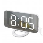 Digital Led Mirror Alarm Clock 2 Ports Usb Charger Snooze Function Adjustable Brightness Led Table Clock white and white letter