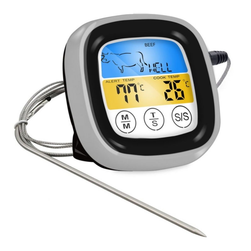 Digital Thermometer Touch Screen Lcd Display Instant Read Food Thermometer With 2 Temperature Probe For Cooking Grilling Black + silver border