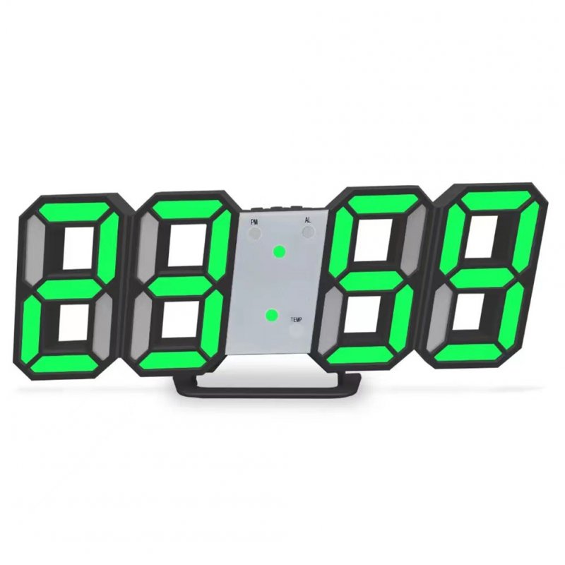 Digital  Wall  Clock 3d Stereo Led Display Desktop Alarm Clock Living Room Electronic Clock Green numbers_Black appearance