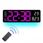 Digital Wall Clock, LED Alarm Clock With Large Display, Remote Control, Bottom Ambient Light, 10 Manual Brightness Adjustment Modes, Wall Clock For Kitchen, Living Room rose Red
