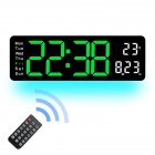 Digital Wall Clock, LED Alarm Clock With Large Display, Remote Control, Bottom Ambient Light, 10 Manual Brightness Adjustment Modes, Wall Clock For Kitchen, Living Room green