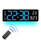 Digital Wall Clock, LED Alarm Clock With Large Display, Remote Control, Bottom Ambient Light, 10 Manual Brightness Adjustment Modes, Wall Clock For Kitchen, Living Room blue